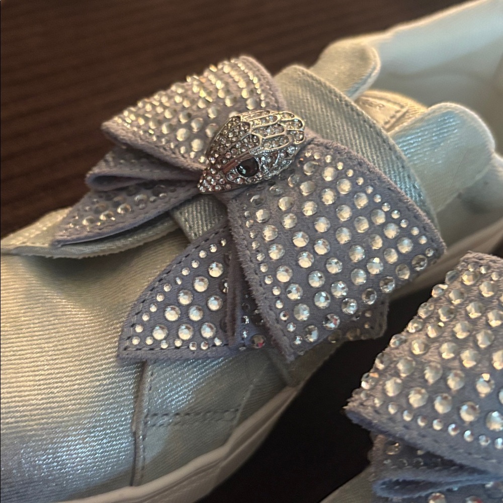 Kurt Geiger Sparkly Denim Kids Sneakers with Rhinestone Bow - Picture 3 of 8